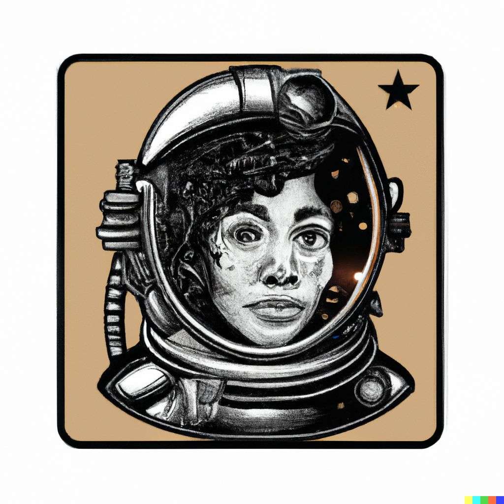 an astronaut, detailed color retro tattoo design